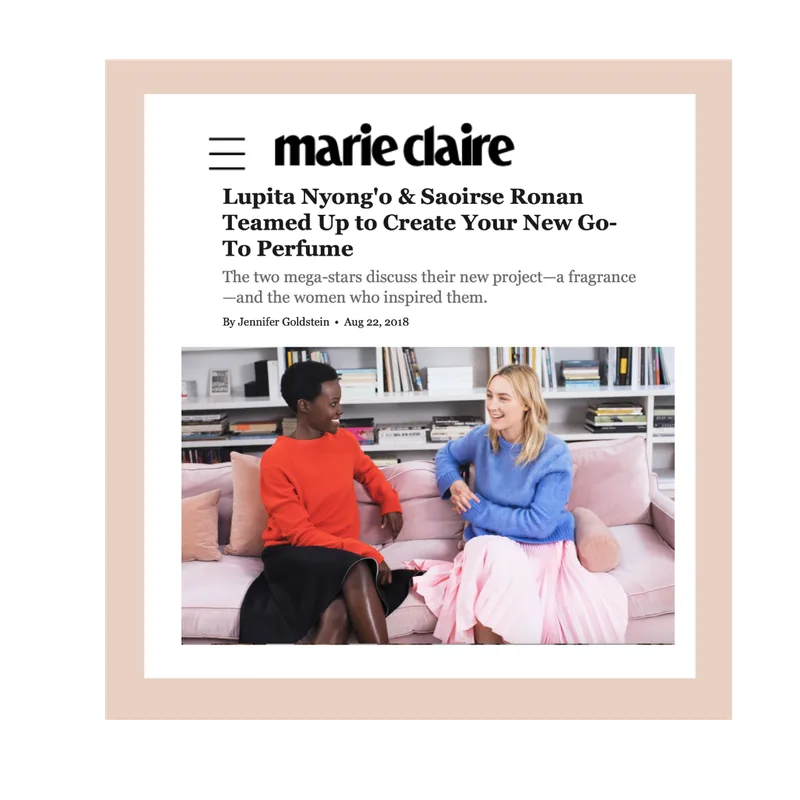 Marie Claire article clipping featuring the Calvin Klein Women fragrance campaign and two models seated together.